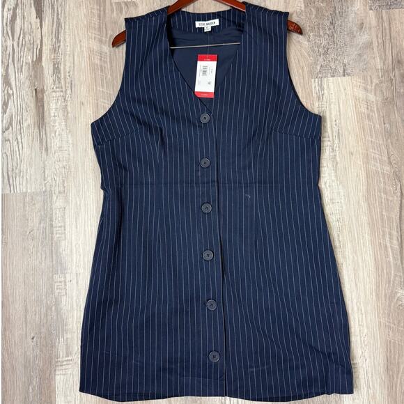 Steve Madden NWT Navy Pinstripe Button Front Sleeveless Blazer Dress XL - Picture 3 of 14